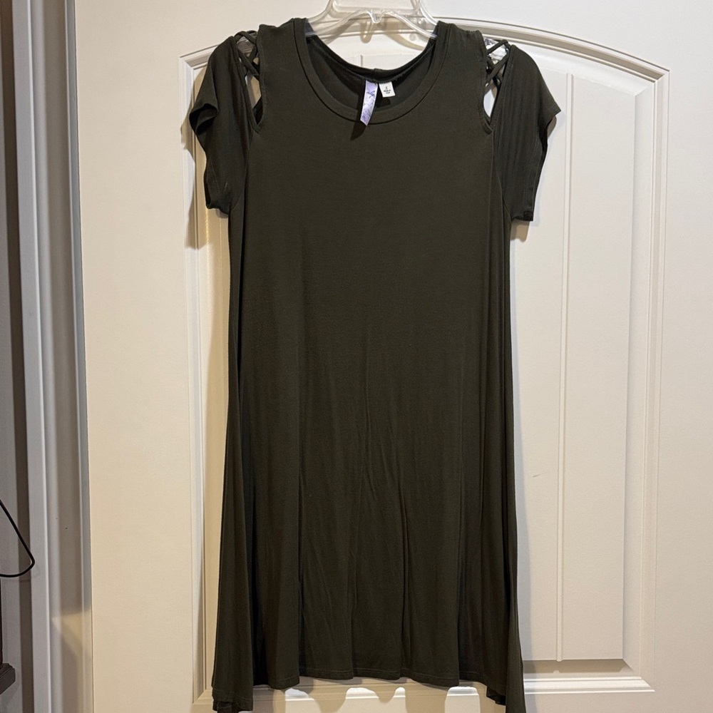 Alya Olive Green Cold-Shoulder Swing Dress